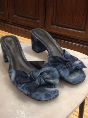 Rebecca Minkoff Navy Blue Jean Mule Block Heels